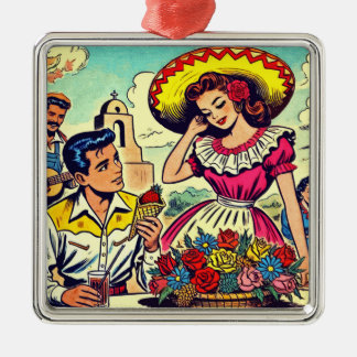 Retro Love Couple Comic Metal Ornament