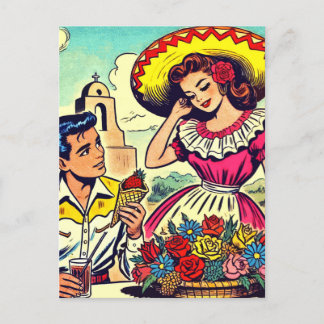 Retro Love Couple Comic Postcard