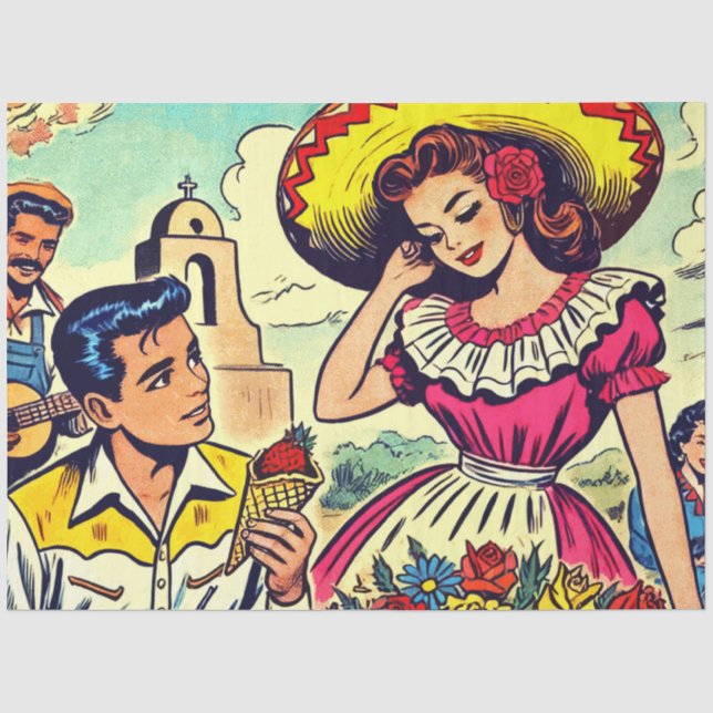 Retro Love Couple Comic Tissue Paper (Front)