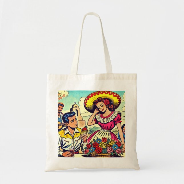 Retro Love Couple Comic Tote Bag (Front)