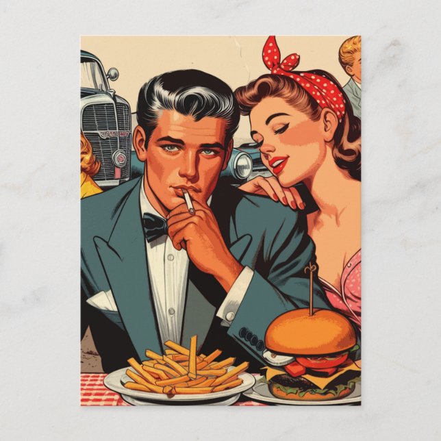 Retro Love Couple Comics Postcard (Front)