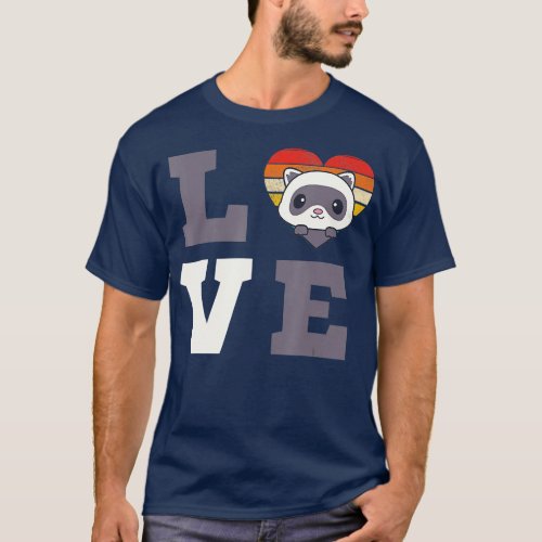 Retro Love Design With A Cute Ferret Vintage  T_Shirt