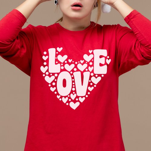 Retro Love Heart Modern Red Womens Valentines Day T_Shirt