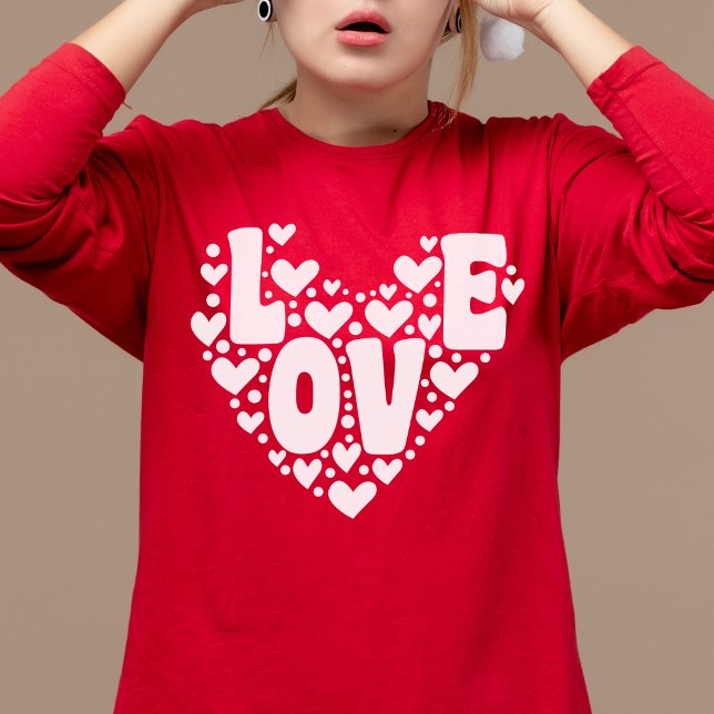 Retro Love Heart Modern Red Women's Valentines Day T-Shirt (Creator Uploaded)
