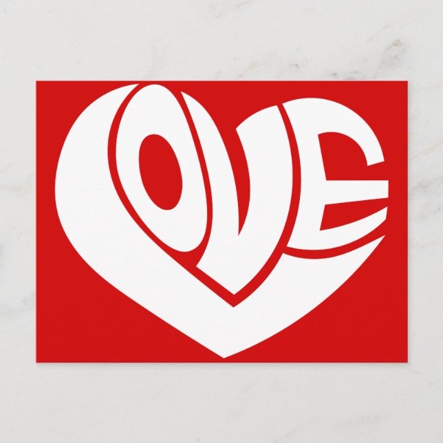Retro Love Heart Text Typography Postcard (Front)