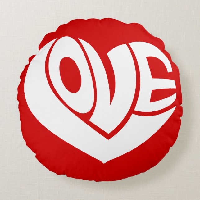 Retro Love Heart Text Typography Round Pillow (Front)