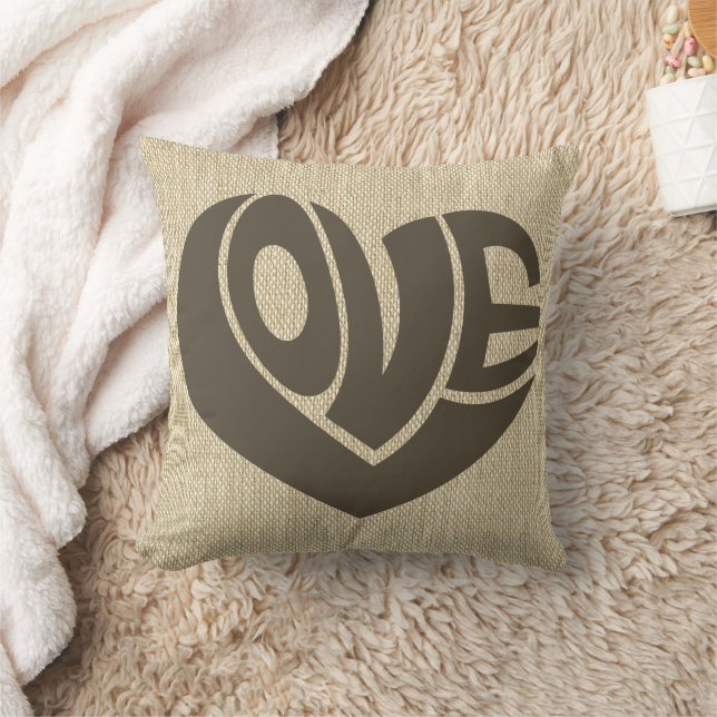 Retro Love Heart Text Typography Throw Pillow (Blanket)