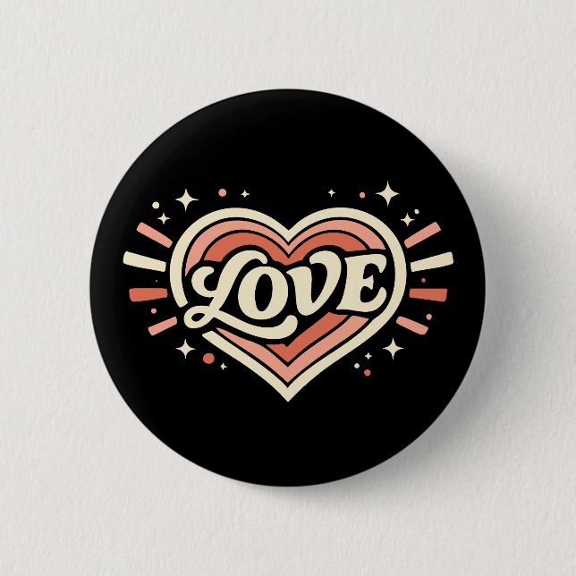 Retro Love Heart Valentine Classic Button (Front)