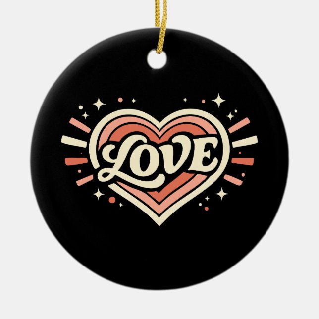 Retro Love Heart Valentine Classic Ceramic Ornament (Front)