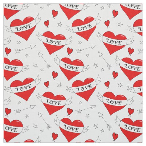 Retro Love Hearts Pattern Fabric