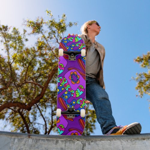 Retro Love Lettering Illustrated Bold Colors Skateboard