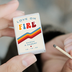 Retro Love On Fire Newlywed Couple Wedding Favor Matchboxes