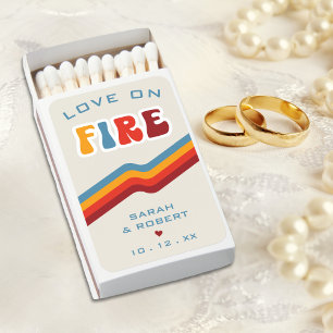 Retro Love On Fire Newlywed Couple Wedding Favor Matchboxes