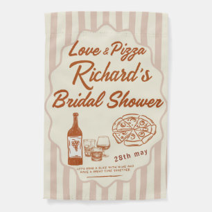 Retro Love & Pizza Custom Bridal Shower Welcome Garden Flag