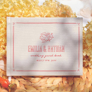 Retro Love Struck Hand Drawn Cupid Modern Wedding Guest Book