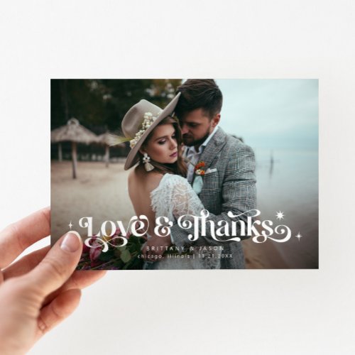 Retro Love  Thanks Overlay Text Wedding  Thank Yo Thank You Card