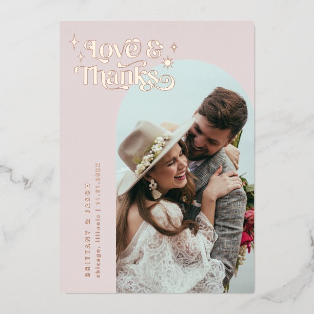 Retro Love & Thanks Stars Foil Invitation (Front)