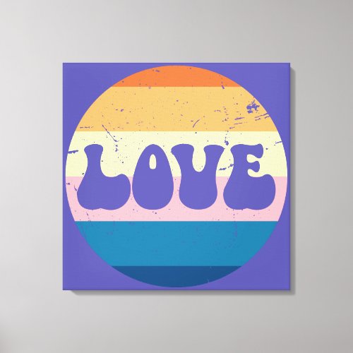 Retro Love Typography On Vintage Sunset Background Canvas Print
