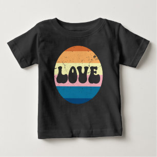 Retro Love Typography On Vintage Sunset Stripes Baby T-Shirt