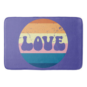 Retro Love Typography On Vintage Sunset Stripes Bath Mat