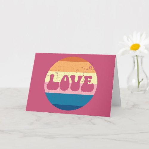 Retro Love Typography On Vintage Sunset Stripes Card