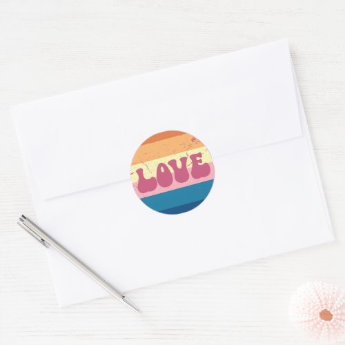 Retro Love Typography On Vintage Sunset Stripes Classic Round Sticker