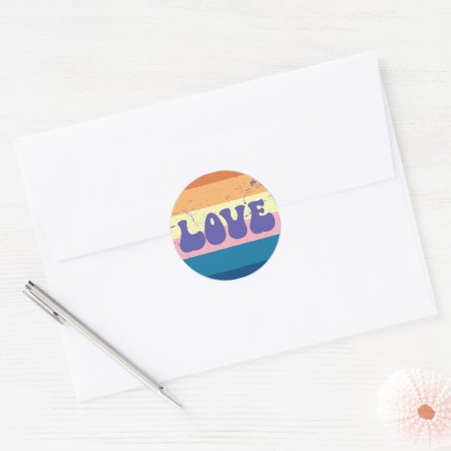 Retro Love Typography On Vintage Sunset Stripes Classic Round Sticker