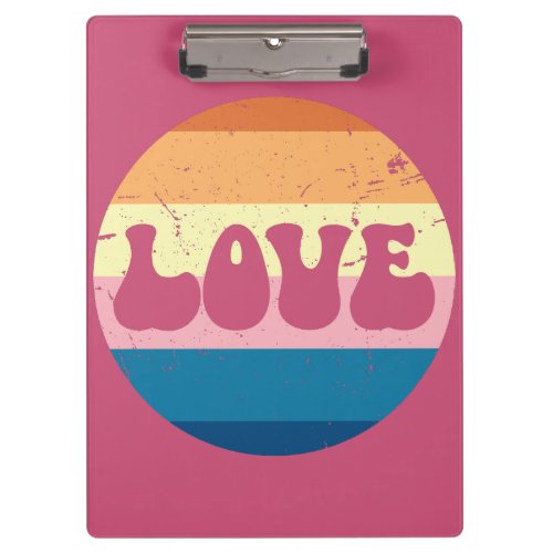 Retro Love Typography On Vintage Sunset Stripes Clipboard