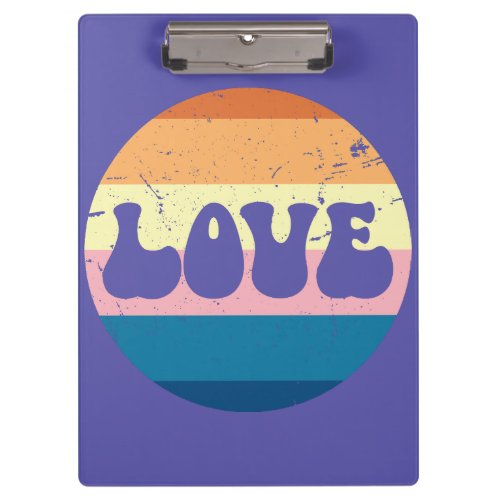 Retro Love Typography On Vintage Sunset Stripes Clipboard