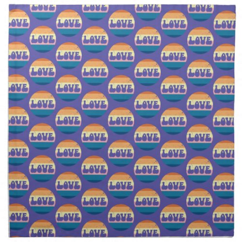 Retro Love Typography On Vintage Sunset Stripes Cloth Napkin