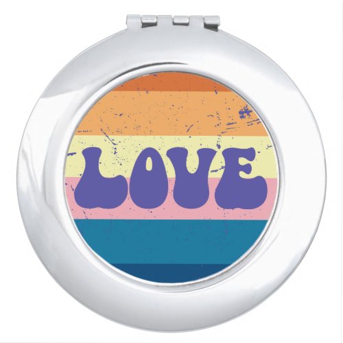 Retro Love Typography On Vintage Sunset Stripes Compact Mirror