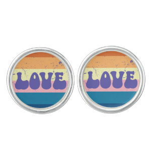 Retro Love Typography On Vintage Sunset Stripes Cufflinks