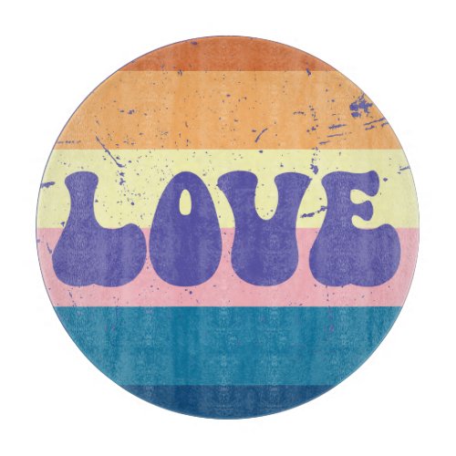 Retro Love Typography On Vintage Sunset Stripes Cutting Board