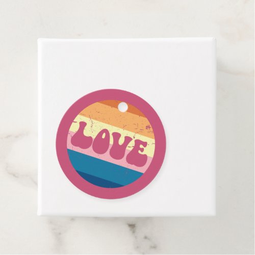Retro Love Typography On Vintage Sunset Stripes Favor Tags