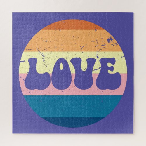 Retro Love Typography On Vintage Sunset Stripes Jigsaw Puzzle