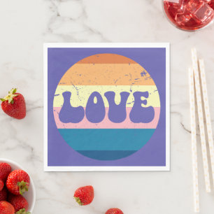Retro Love Typography On Vintage Sunset Stripes Napkins