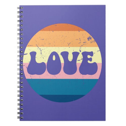 Retro Love Typography On Vintage Sunset Stripes Notebook