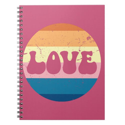Retro Love Typography On Vintage Sunset Stripes Notebook