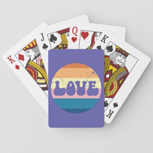 Retro Love Typography On Vintage Sunset Stripes Playing Cards