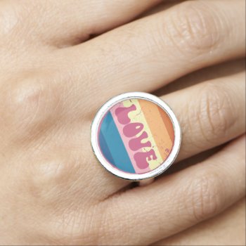 Retro Love Typography On Vintage Sunset Stripes Ring by Sandy_Richter at Zazzle
