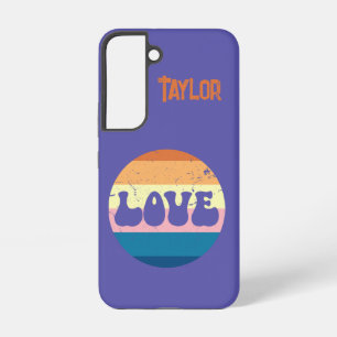 Retro Love Typography On Vintage Sunset Stripes Samsung Galaxy S22 Case