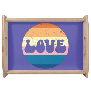 Retro Love Typography On Vintage Sunset Stripes Serving Tray