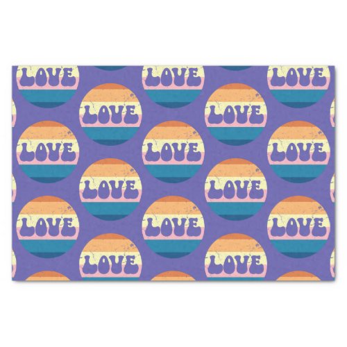 Retro Love Typography On Vintage Sunset Stripes Tissue Paper