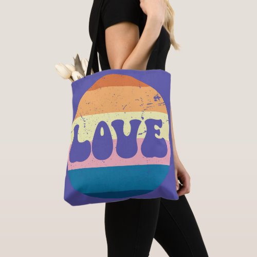 Retro Love Typography On Vintage Sunset Stripes Tote Bag