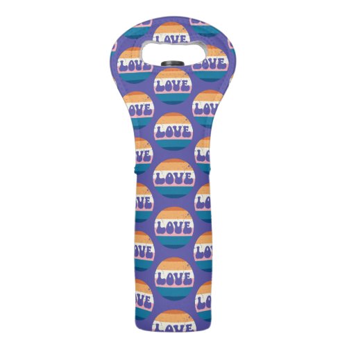 Retro Love Typography On Vintage Sunset Stripes Wine Bag