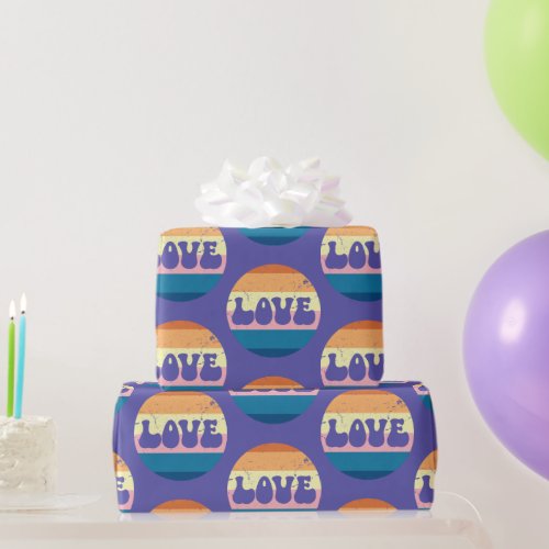 Retro Love Typography On Vintage Sunset Stripes Wrapping Paper