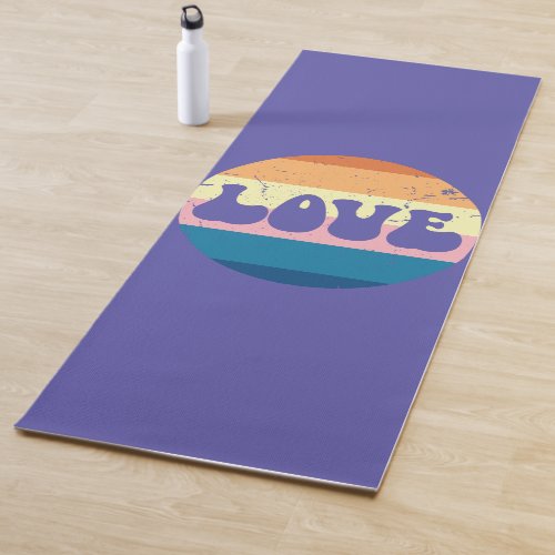 Retro Love Typography On Vintage Sunset Stripes Yoga Mat