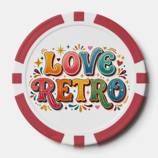 Retro Love Vintage Heart & Groovy Aesthetic T-Shir Poker Chips