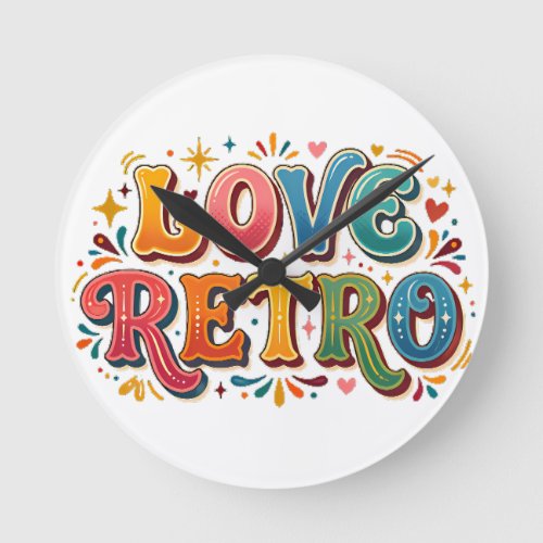 Retro Love Vintage Heart & Groovy Aesthetic T-Shir Round Clock