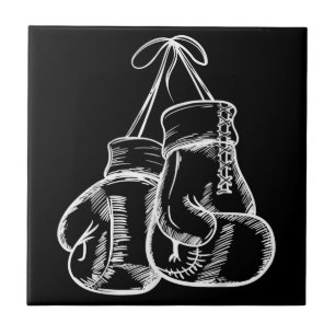 Retro Love White Boxing Gloves Gifts Boxer Gift Ceramic Tile